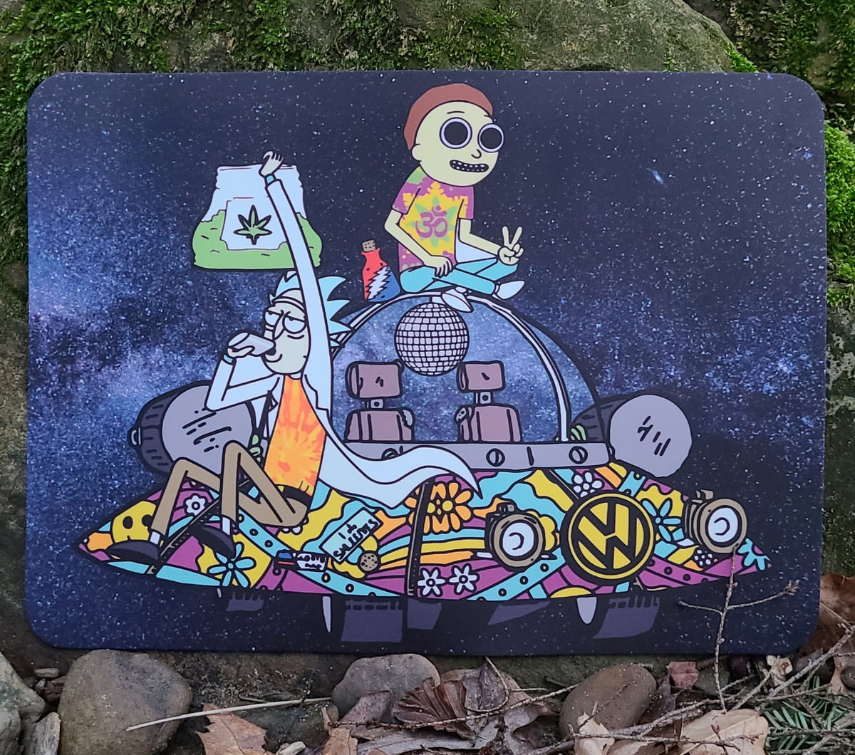 Trippy Ship Rick Hippie Family Morty VW Hippie Bus 90s Cartoon Dab Mat  Moodmat Non Stick Heat Resistant Silicone Mood Mat Weed Pad Marijuana Mat