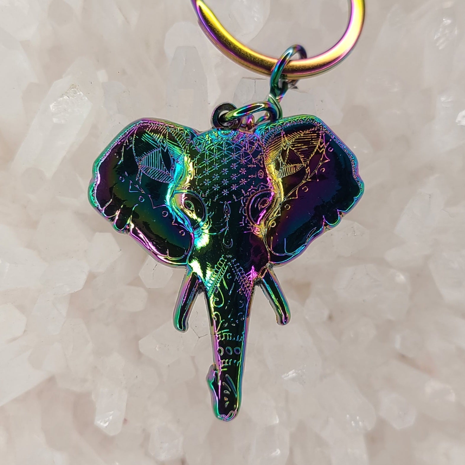 Mythical Merch 5 Pack - Rainbow Chakra Flower Elephant Sacred Geometry Mandala Animal Anodized 3D Metal Wholesale Keychains Key-Chain Bulk Key Chains