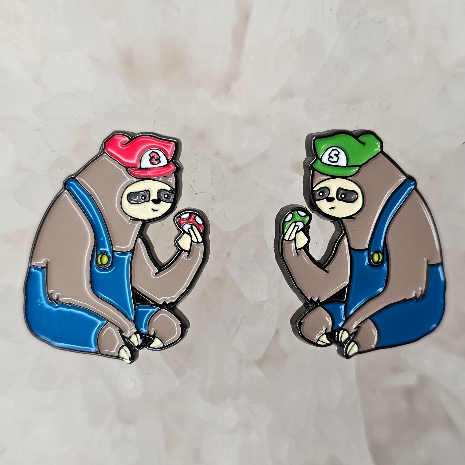 2 Pin Set - Super Sloth Bros Video Game Buddies Set Enamel Pins Hat Pins Lapel Pin Brooch Badge Festival Pin Set(2)