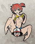 Pussymon Kinky Gym Leader Twisty Misty & Ash Poke Mon Video Game Kinked Sexy Spinner Enamel Pins Hat Pins Lapel Pin Brooch Badge Festival Pin