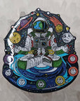 Chakranaut Meditation Astronaut Chakra Cosmonaut Space Buddha Planet Glitter Enamel Pins Hat Pins Lapel Pin Brooch Badge Festival Pin