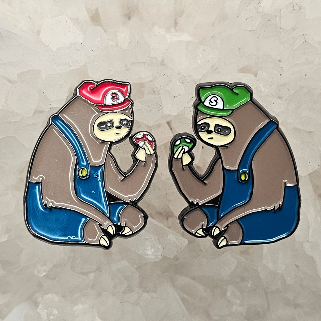 2 Pin Set - Super Sloth Bros Video Game Buddies Set Enamel Pins Hat Pins Lapel Pin Brooch Badge Festival Pin Set(2)