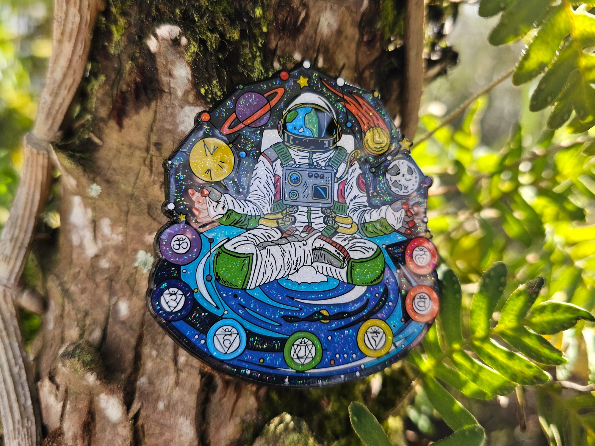 10 Pack - Chakranaut Meditation Astronaut Chakra Cosmonaut Space Buddha Planet Wholesale Glitter Enamel Pins Hat Pins Lapel Pin Brooch Badge Festival Pin