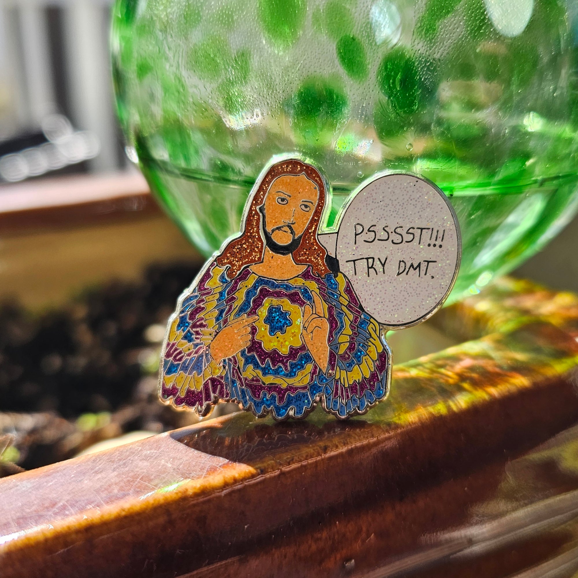 10 Pack - Deemsus Psssst Try Dmt Hippie Jesus Festie Wook Deemster Wholesale Silver &amp; Glitter Enamel Pins Hat Pins Lapel Pin Brooch Badge Festival Pin