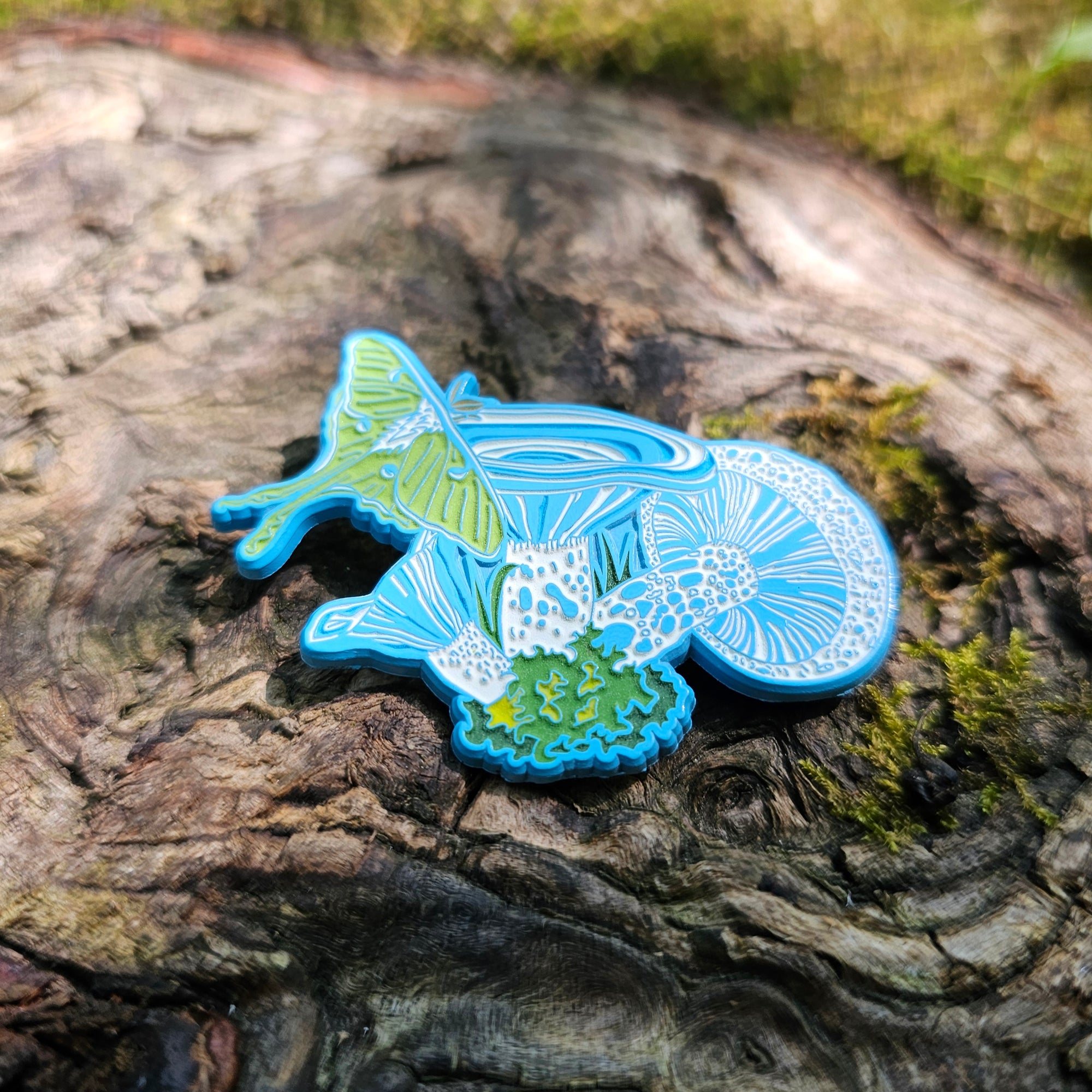 10 Pack - Mythical Mushroom Moth Blue Dyed Metal Psychedelic Shroom Nature Art Insect Wholesale Glow Enamel Pins Hat Pins Lapel Pin Brooch Badge Bulk Festival Pin