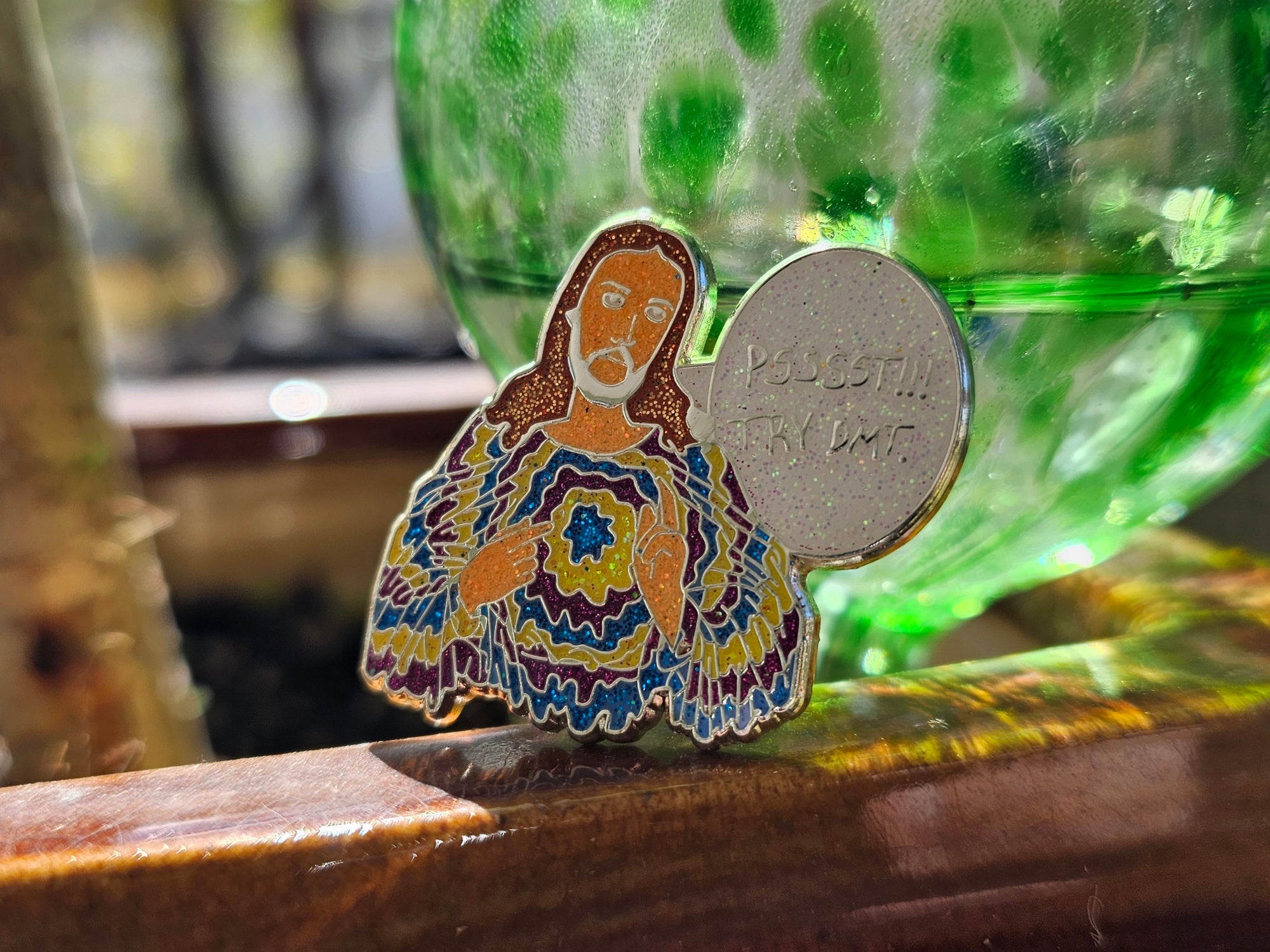 Deemsus Psssst Try Dmt Hippie Jesus Festie Wook Deemster Silver &amp; Glitter Enamel Pins Hat Pins Lapel Pin Brooch Badge Festival Pin